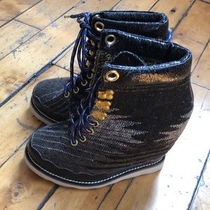 Irregular choice wedge boots size 6
